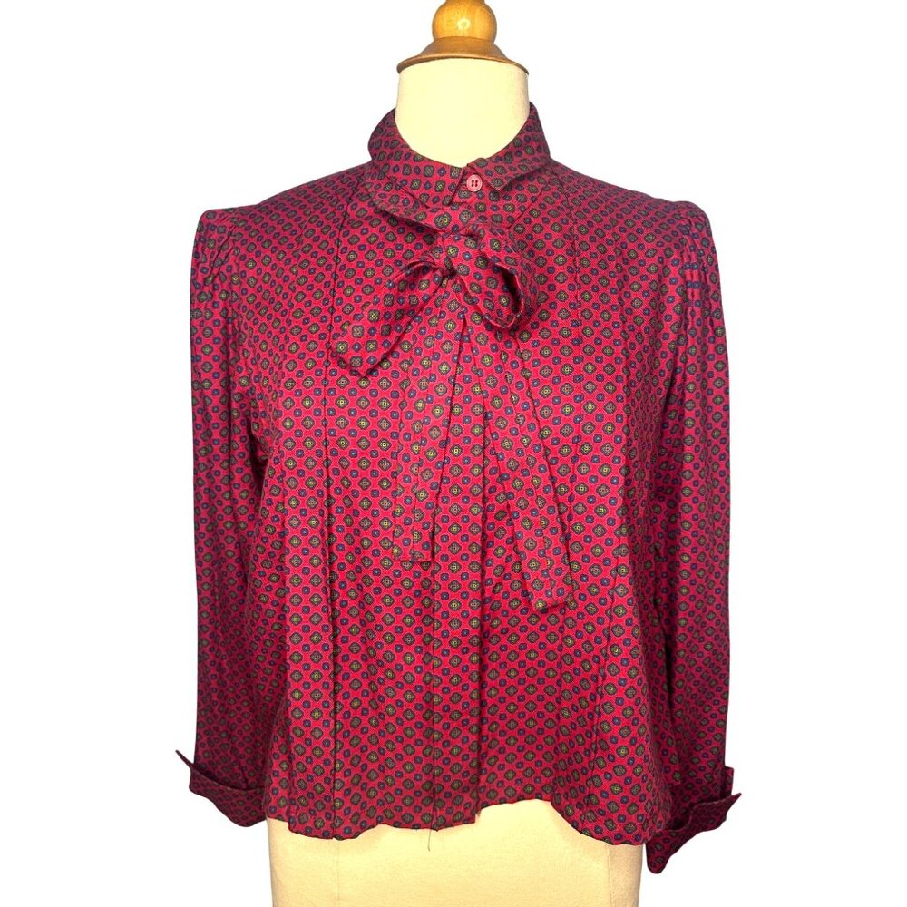 Miss O By Oscar De La Renta Womens Long Sleeve Blouse Size 16 Red Patterned